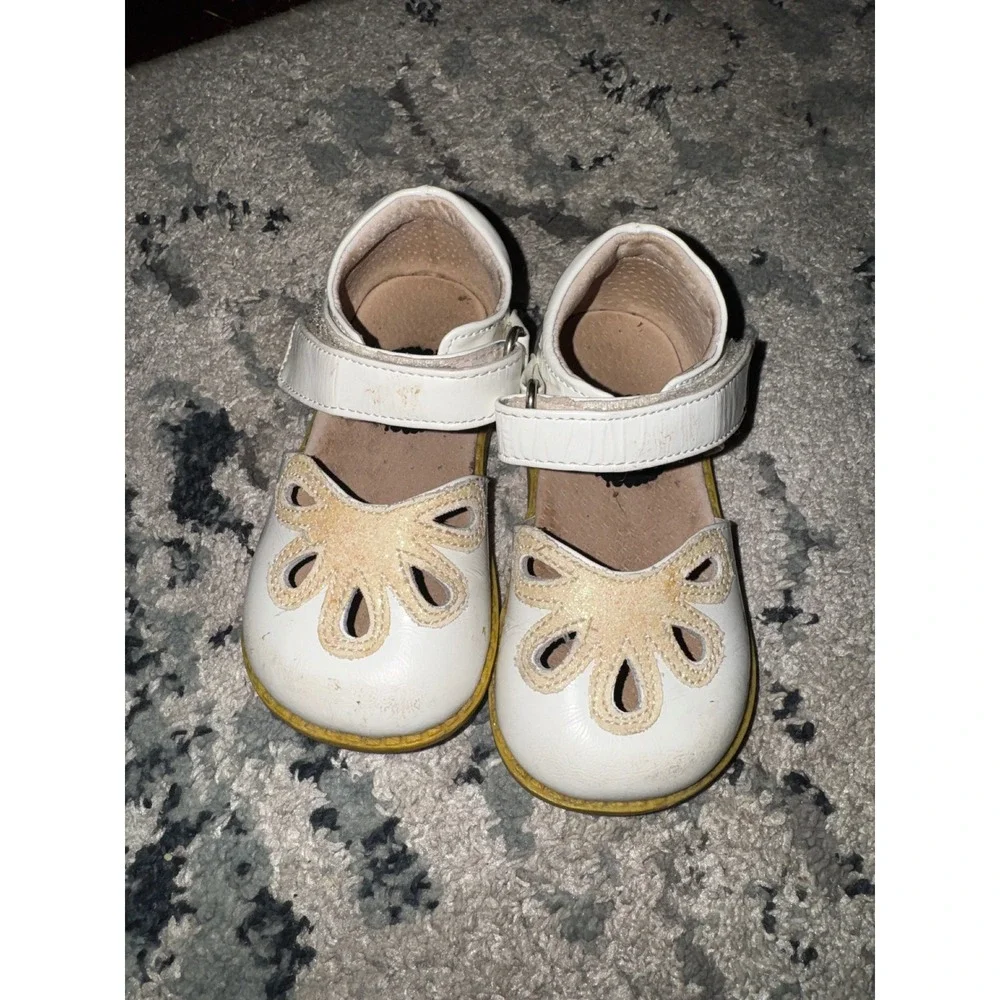 Livie & Luca Pio Pio White Leather Mary Jane Shoes Yellow Bird Glitter Size 6